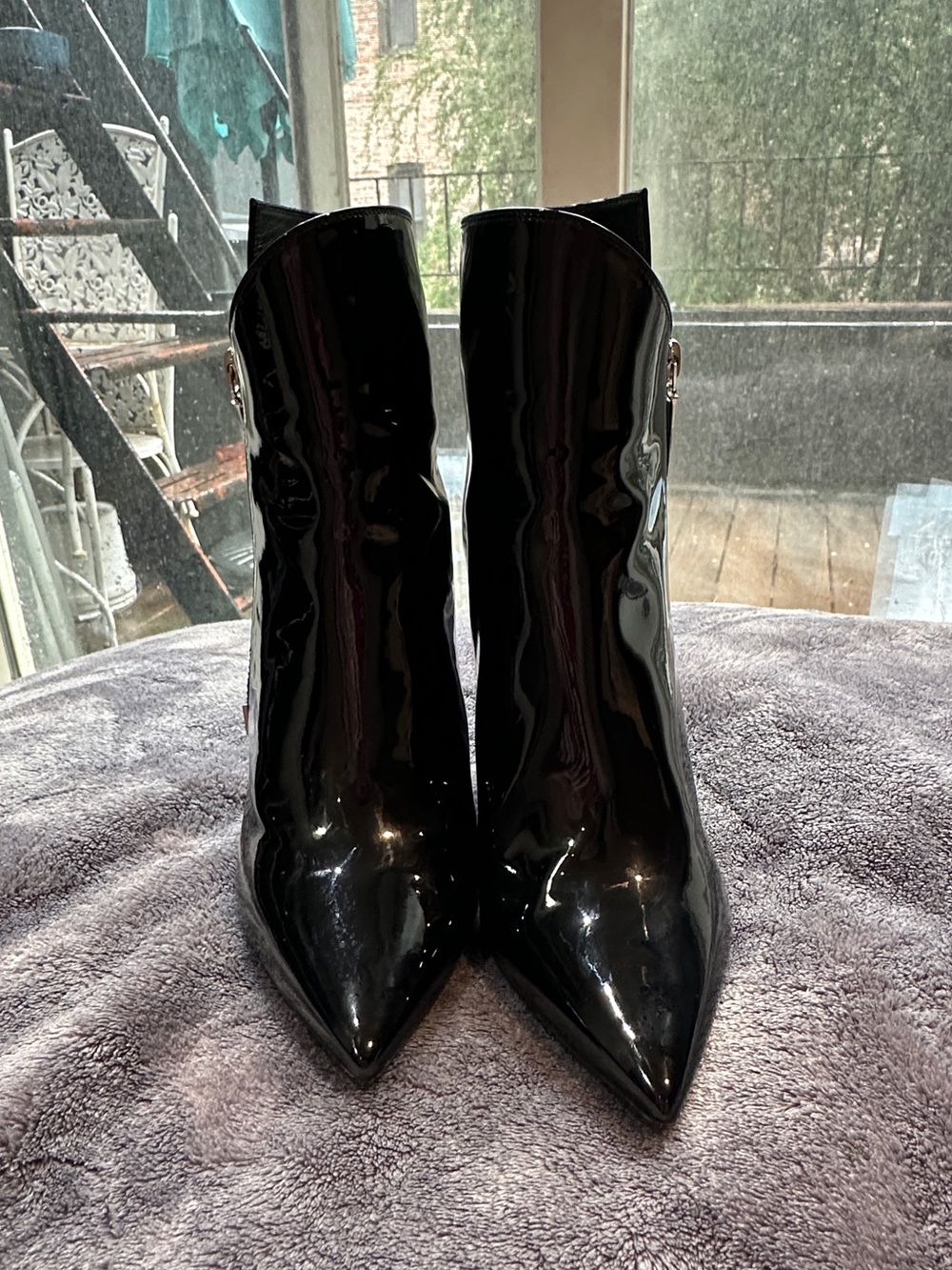Saint Laurent YSL Black Patent Leather Pointed Toe Heeled Booties Ankle - Picture 11 of 14